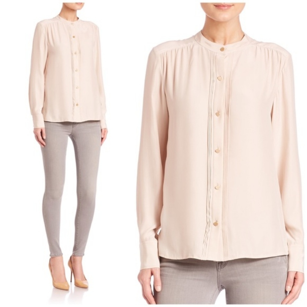 Frame Le Pleated Silk Blouse in Nude